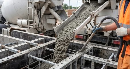 Frischbeton wird in die Schalung eingebracht